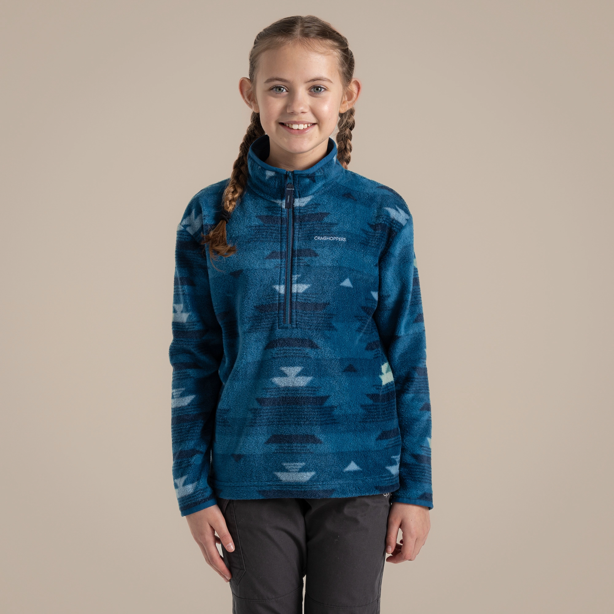 craghoppers Kid's Calke Half Zip Fleece | Blue Navy Print