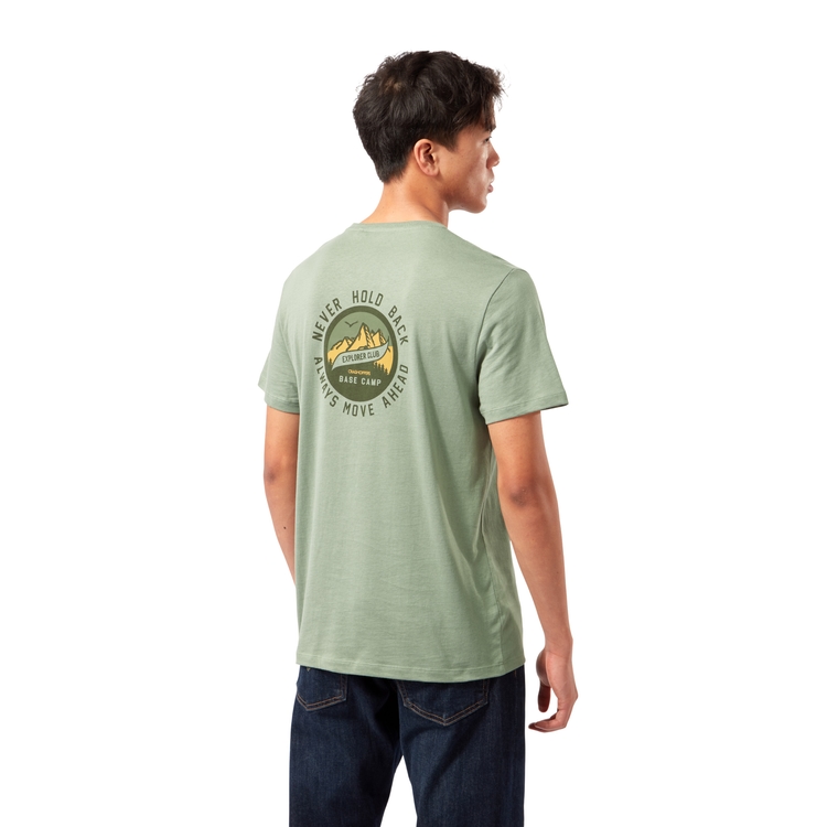 Sage Green Cotton Crew Neck Hiking T-Shirt XXL | Drake's