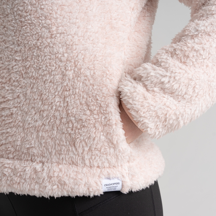 Pink fluffy half zip deals