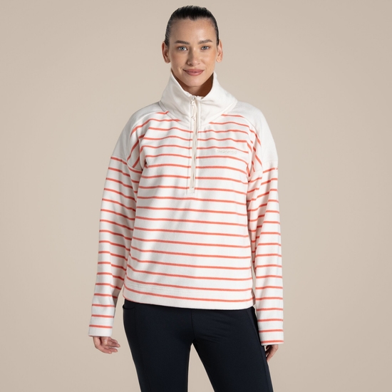 Women's Lily Half Zip Fleece Deep Coral Stripe
