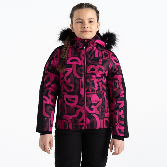 Kids' Ding Ski Jacket Pink Graffiti Print