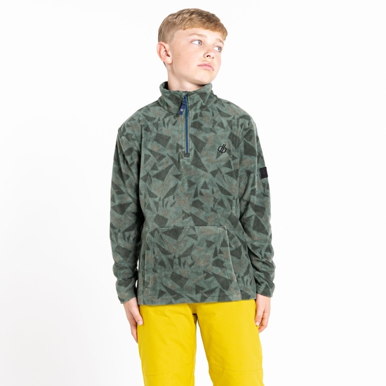 Kinder Cushy Fleece mit halblangem Reißverschluss Grün Geometrishes Muster