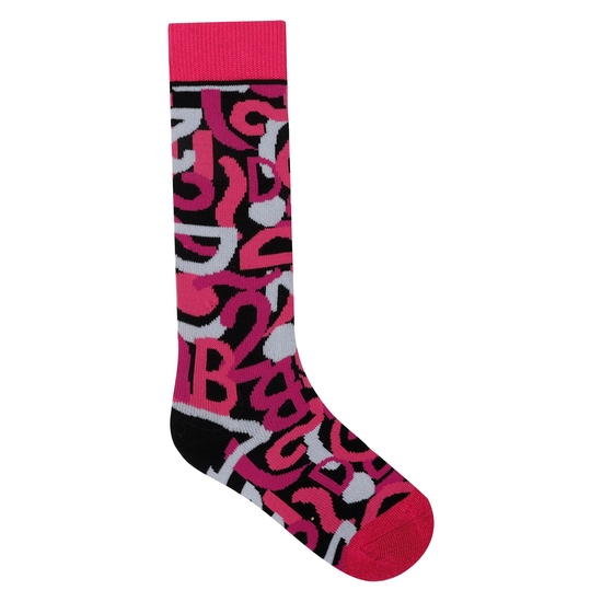 Kids' Printed Ski Socks Pink Graffiti