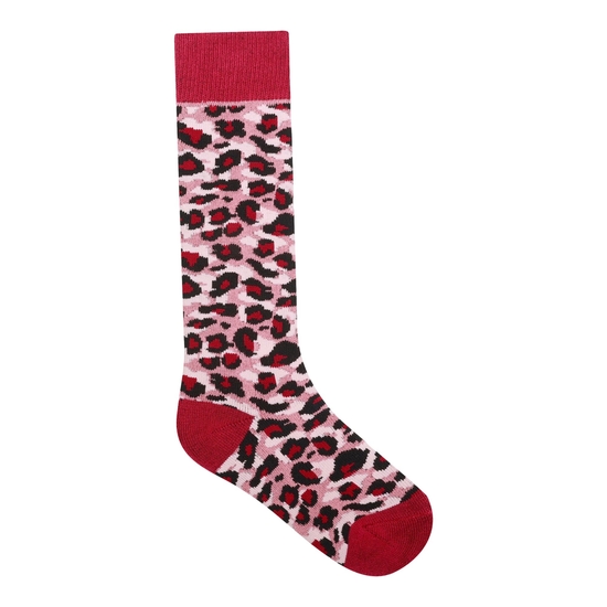 Kids' Printed Ski Socks Dusty Rose Cheetah Print