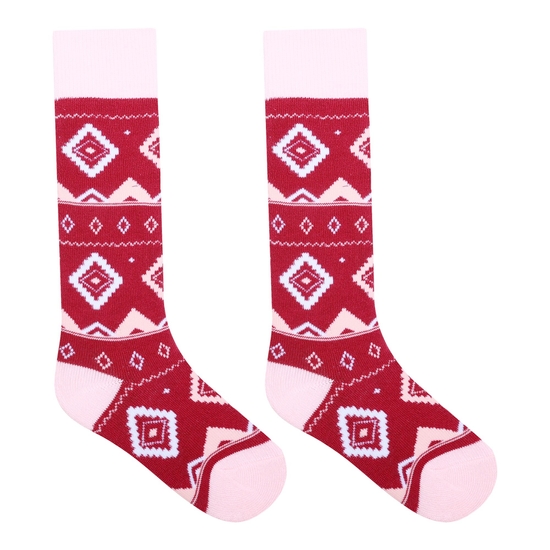 Kids' Printed Ski Socks Berry Pink Rose