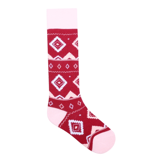 Kids' Printed Ski Socks Berry Pink Rose