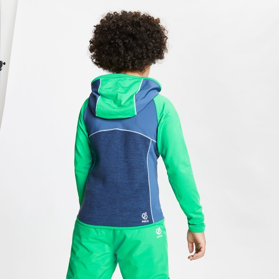 Kids' Hasty Full Zip Hooded Lightweight Core Stretch Midlayer Vivid Green Dark Denim
