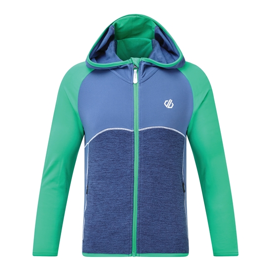 Kids' Hasty Full Zip Hooded Lightweight Core Stretch Midlayer Vivid Green Dark Denim