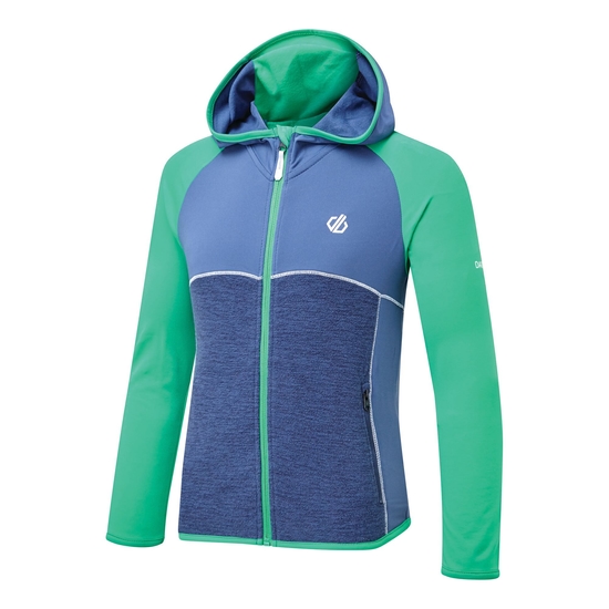 Kids' Hasty Full Zip Hooded Lightweight Core Stretch Midlayer Vivid Green Dark Denim
