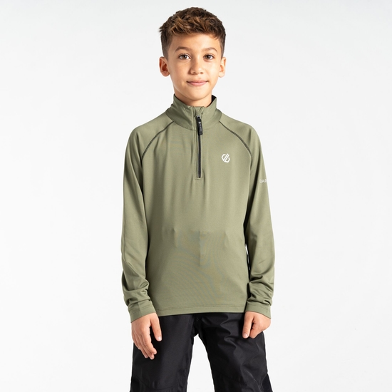 Sous-couche Junior stretch extensible et légère avec ouverture 1/2 zip Olive Verte