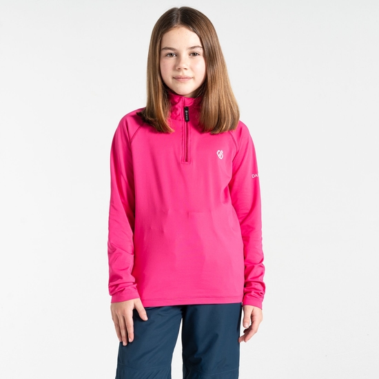 Sous-couche Junior stretch extensible et légère avec ouverture 1/2 zip Rose