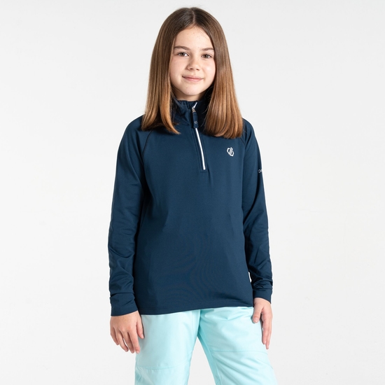 Sous-couche Junior stretch extensible et légère avec ouverture 1/2 zip Bleu