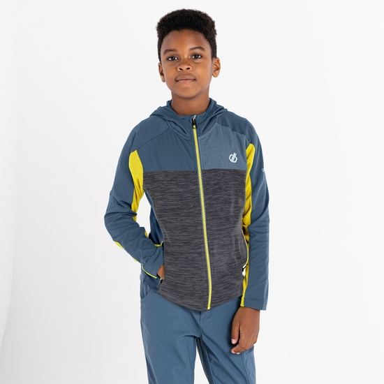 Kids' Thriving Hooded Core Stretch Midlayer Orion Grey Electric Yellow