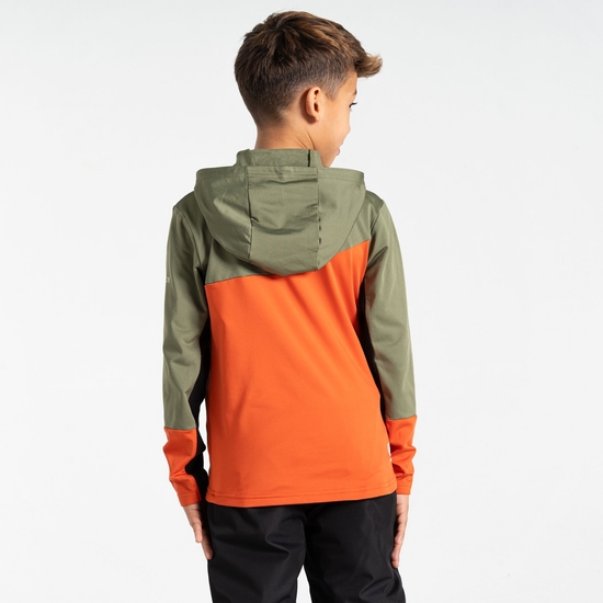 Kinder Thriving III Core-Stretch-Midlayer Olivgrün & Orange