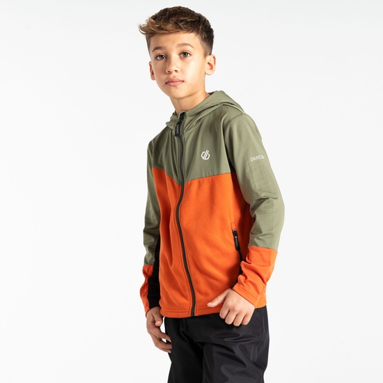 Kinder Thriving III Core-Stretch-Midlayer Olivgrün & Orange