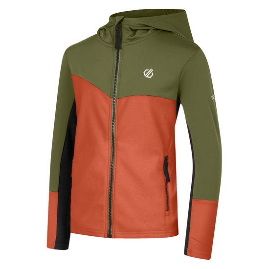 Kinder Thriving III Core-Stretch-Midlayer Olivgrün & Orange