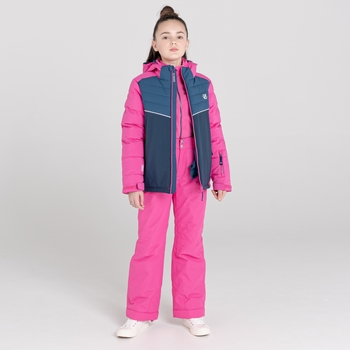 Kids' Cheerful Recycled Waterproof Insulated Ski Jacket Rasberry Rose Dark Denim Nighfall Navy