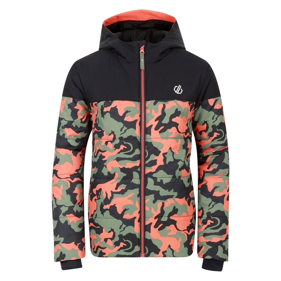 Kids' Liftie Ski Jacket Black Orange Camo Print