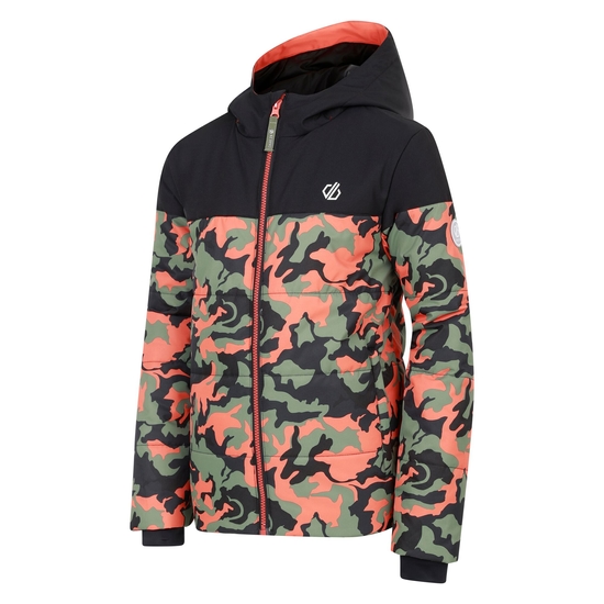 Kids' Liftie Ski Jacket Black Orange Camo Print