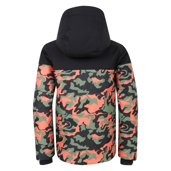 Kids' Liftie Ski Jacket Black Orange Camo Print