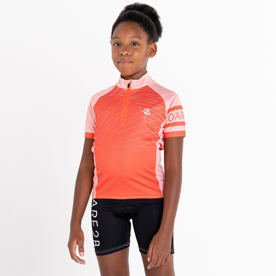 Kids' Speed Up Cycling Jersey Neon Peach