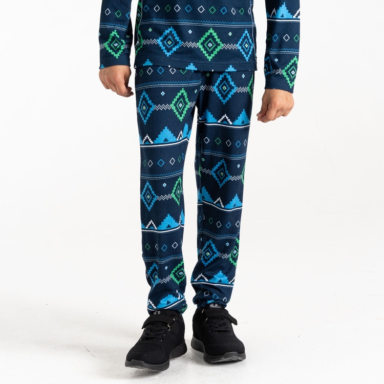 Kids' Pow Base Layer Set Vivid Green Moonlight Denim Fairisle