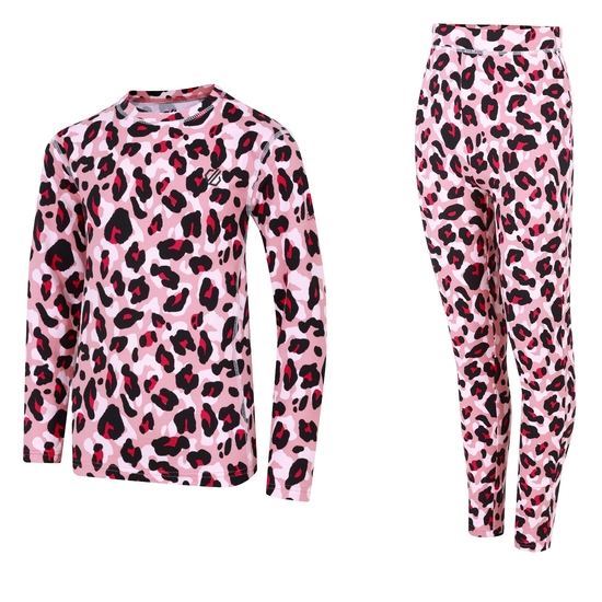 Kids' Pow II Baselayer Set Dusty Rose Cheetah Print
