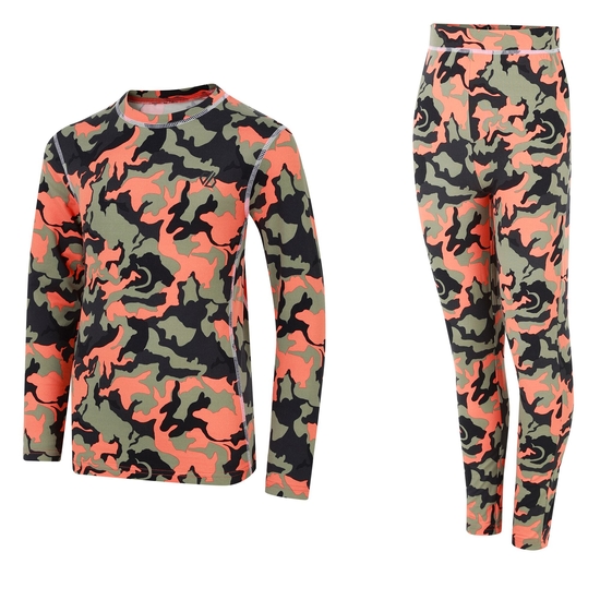 Kids' Pow II Baselayer Set Rusty Orange Camo Print