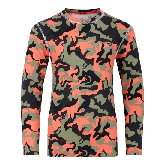 Kids' Pow II Baselayer Set Rusty Orange Camo Print