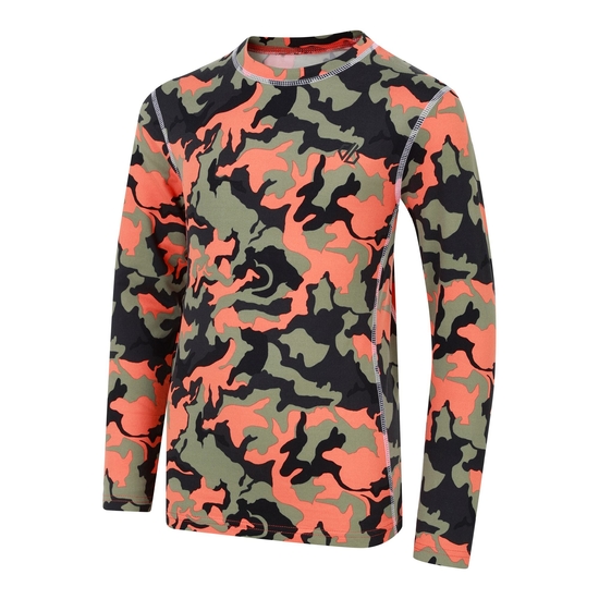 Kids' Pow II Baselayer Set Rusty Orange Camo Print