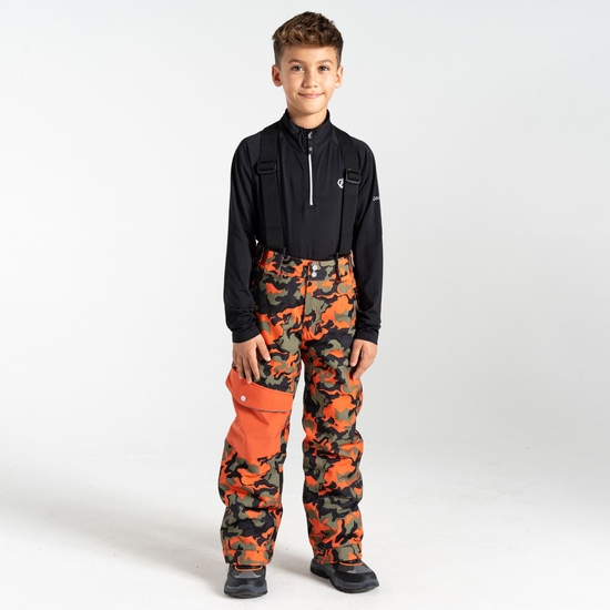 Kids' Pow Ski Pants Orange Rust Camo Print