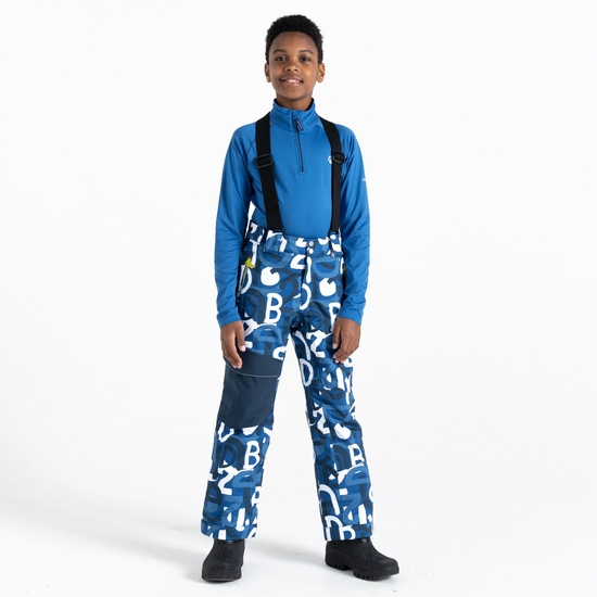 Kids' Pow Ski Pants Blue Graffiti Print 