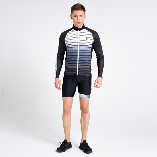 Men's AEP Virtuous Long Sleeved Cycling Jersey Black Underlined Print