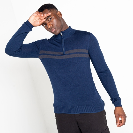 Unite Us Strick-Sweatshirt mit halblangem Reißverschluss für Herren Marine Blau