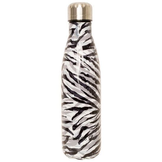 Metal Drinks Bottle  Black White Zebra Print