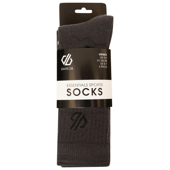 Adult's Essentials Sports Socks 3 Pack Ebony Grey