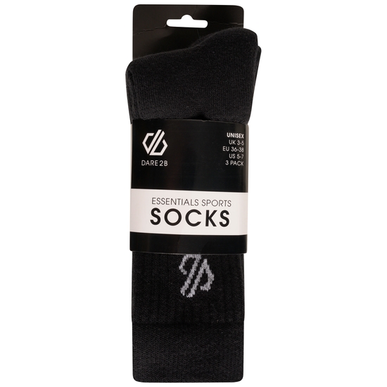 Adult's Essentials Sports Socks 2 Pack Black