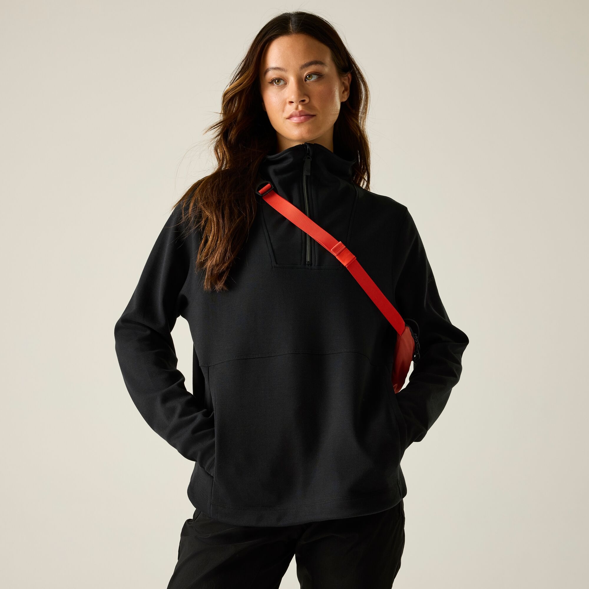 Dare 2B Women's Black Wander 1/4 Zip Sweater, Cotton, Cotton Size: 12