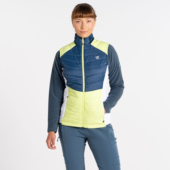 Le gilet en laine Culmination pour femmes. Ce gilet hybride Ilus Woolfill Vert Bleu