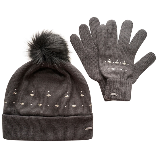 Women's Crystal Hat & Gloves Set  Ash Grey