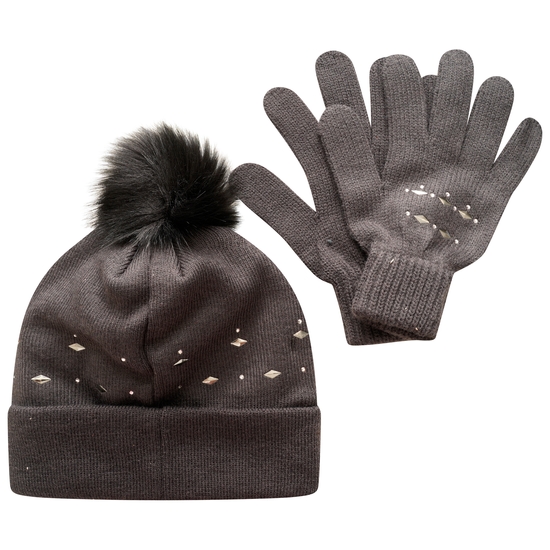 Set bonnet et gants Femme Crystal Gris