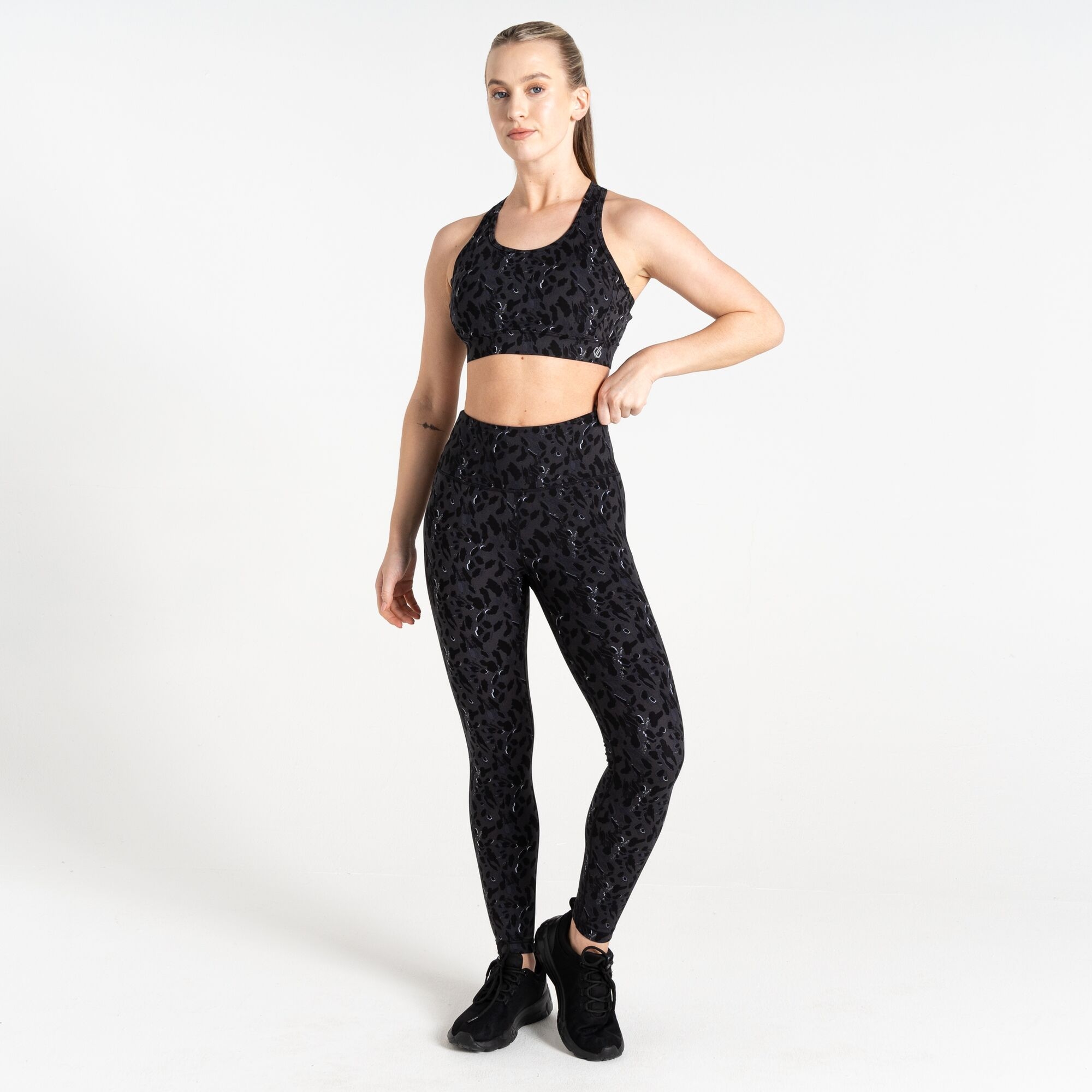 Dare 2b Women's Quick Drying Influential Gym Leggings Black Dash Print, Size: 20