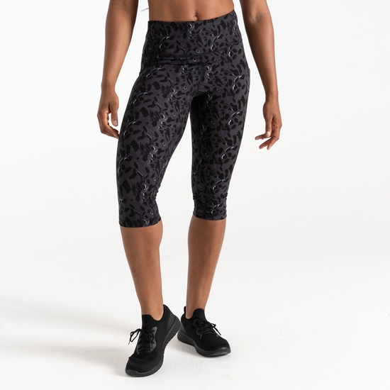 Women's Influential 3/4 Gym Leggings Black Dash Print