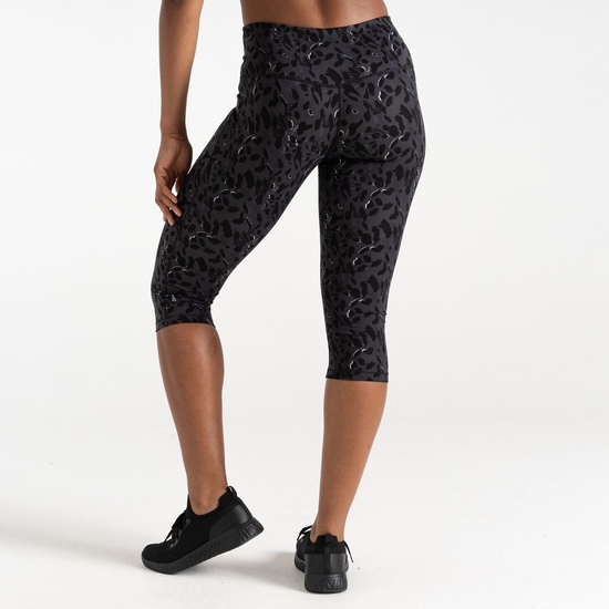 Women's Influential 3/4 Gym Leggings Black Dash Print