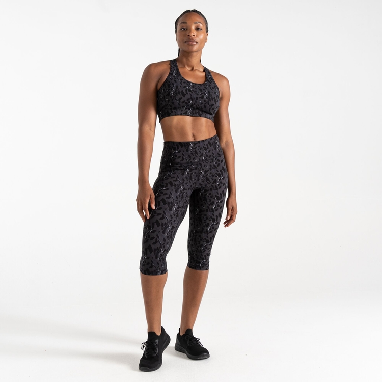 Women's Influential 3/4 Gym Leggings Black Dash Print Dare2B ROW