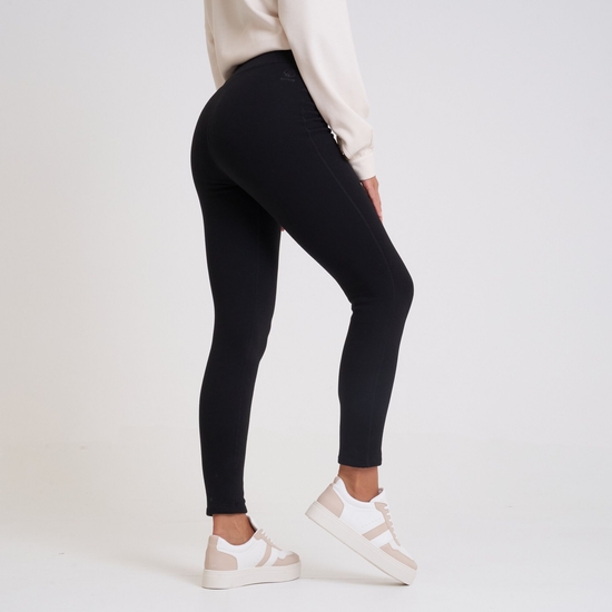 Damen Sleek Leggings mit Fleece-Futter Schwarz