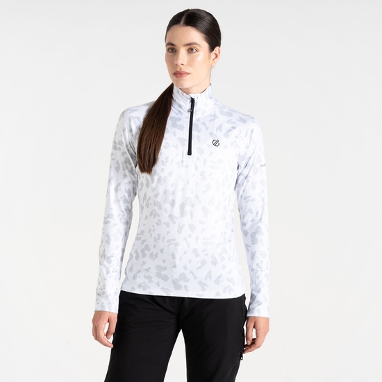 Sous-couche Femme stretch extensible et légère Divulge avec ouverture 1/2 zip Blanc