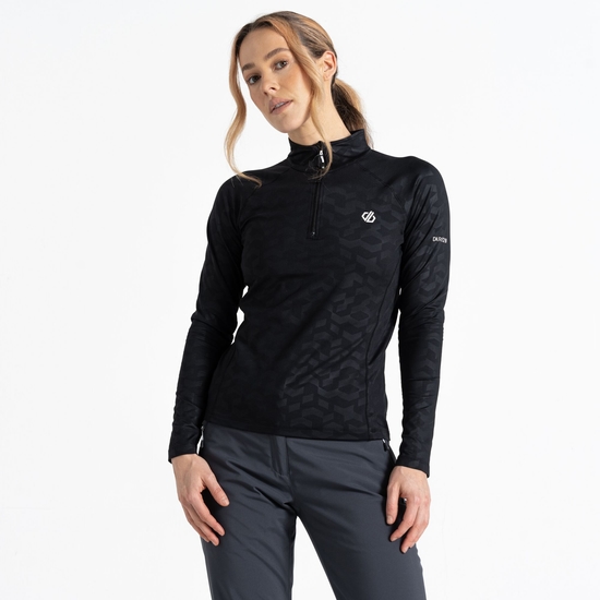 Sous-couche Femme stretch extensible et légère DIVULGE avec ouverture 1/2 zip  Noir