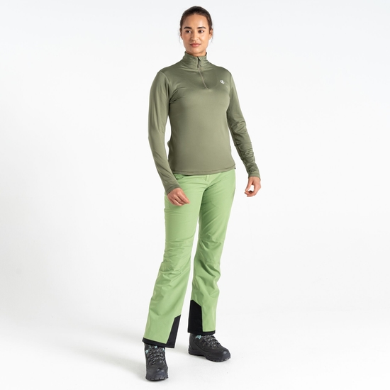 Sous-couche Femme stretch extensible et légère Lowline II avec ouverture 1/2 zip Olive Verte
