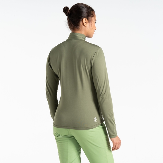 Sous-couche Femme stretch extensible et légère Lowline II avec ouverture 1/2 zip Olive Verte